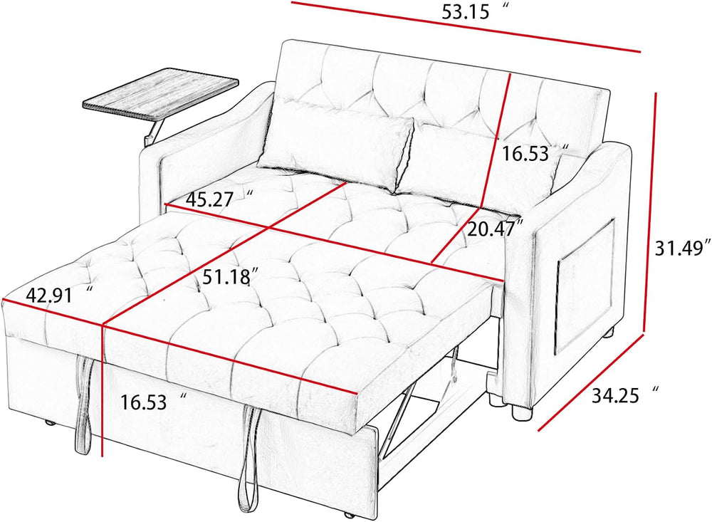 hansones 3-in-1 Convertible Sleeper Sofa Bed, Pullout Couch with 360° Swivel ...