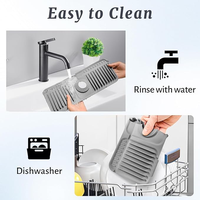 PoYang 14.6 inch Faucet Mat for Kitchen Sink Splash Guard, 7° Slope Silicone - Image 9