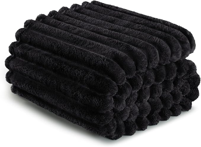 Exclusivo Mezcla Queen Size Flannel Fleece Blanket, Super Soft Striped Jacquard - Image 6