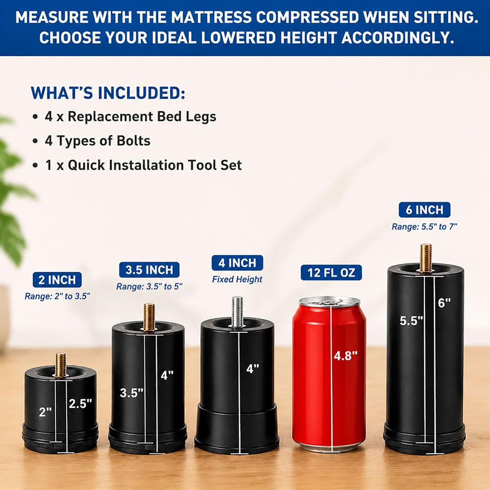 3.5-5 Inch Metal Adjustable Bed Base Frame Leg Replacement Heavy Duty Extra H...