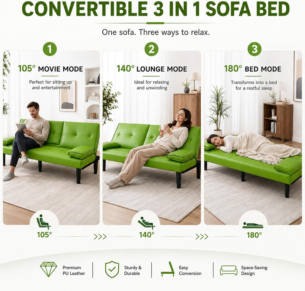 67"Modern Futon Sofa Bed,Convertible 3 in 1 Sleeper Bed Couches with Adj...