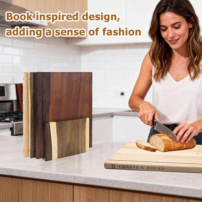 Acacia Wood Cutting Board Book Set, 3-Piece Decorative Chopping Boards