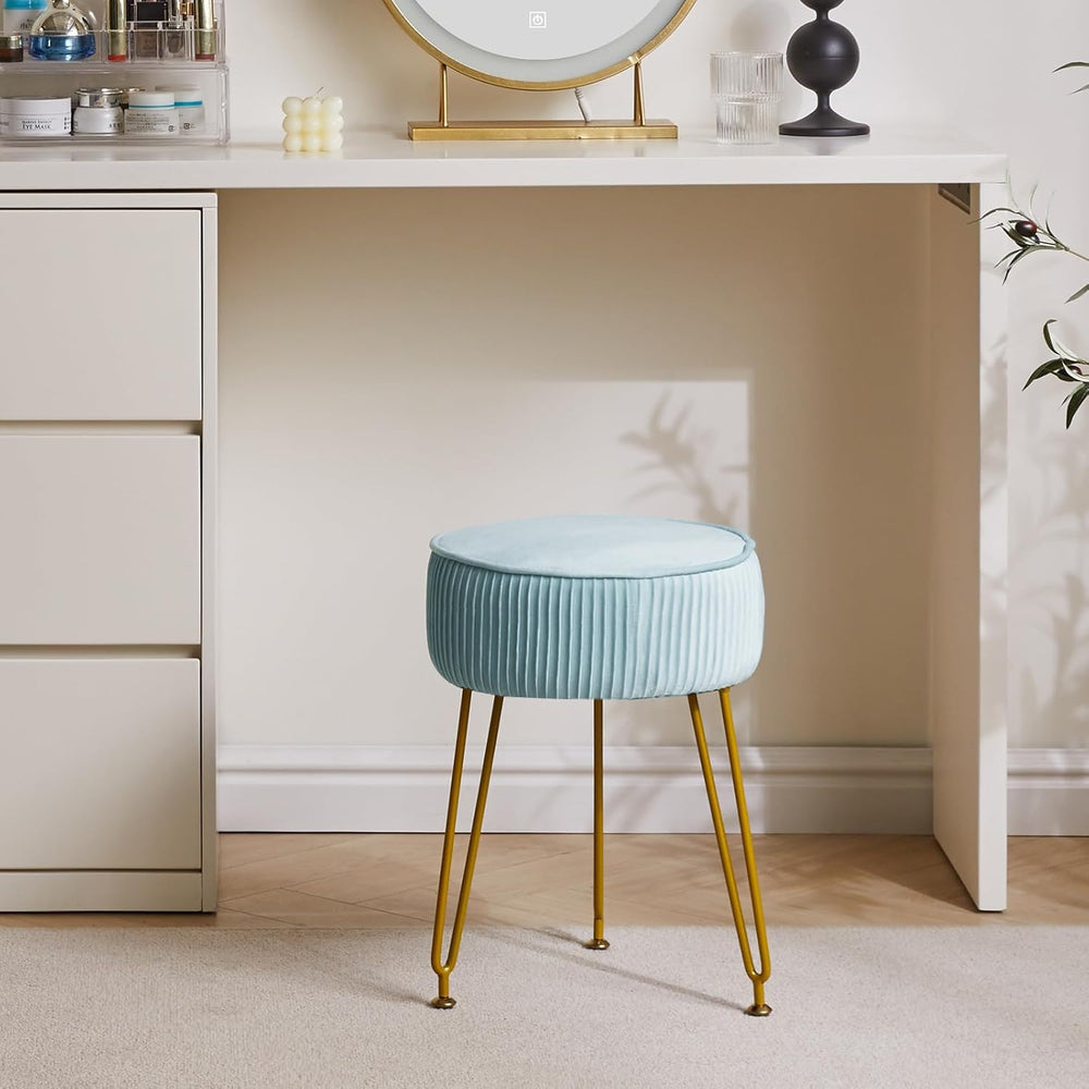 IBUYKE Makeup Vanity Stool, Velvet Round Footrest Ottoman, Blue LG-30H