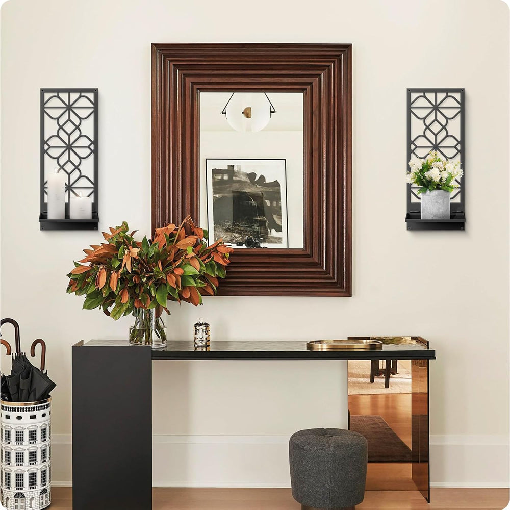 Wall Candle Holder Set of 2, Black Metal Wall Art
