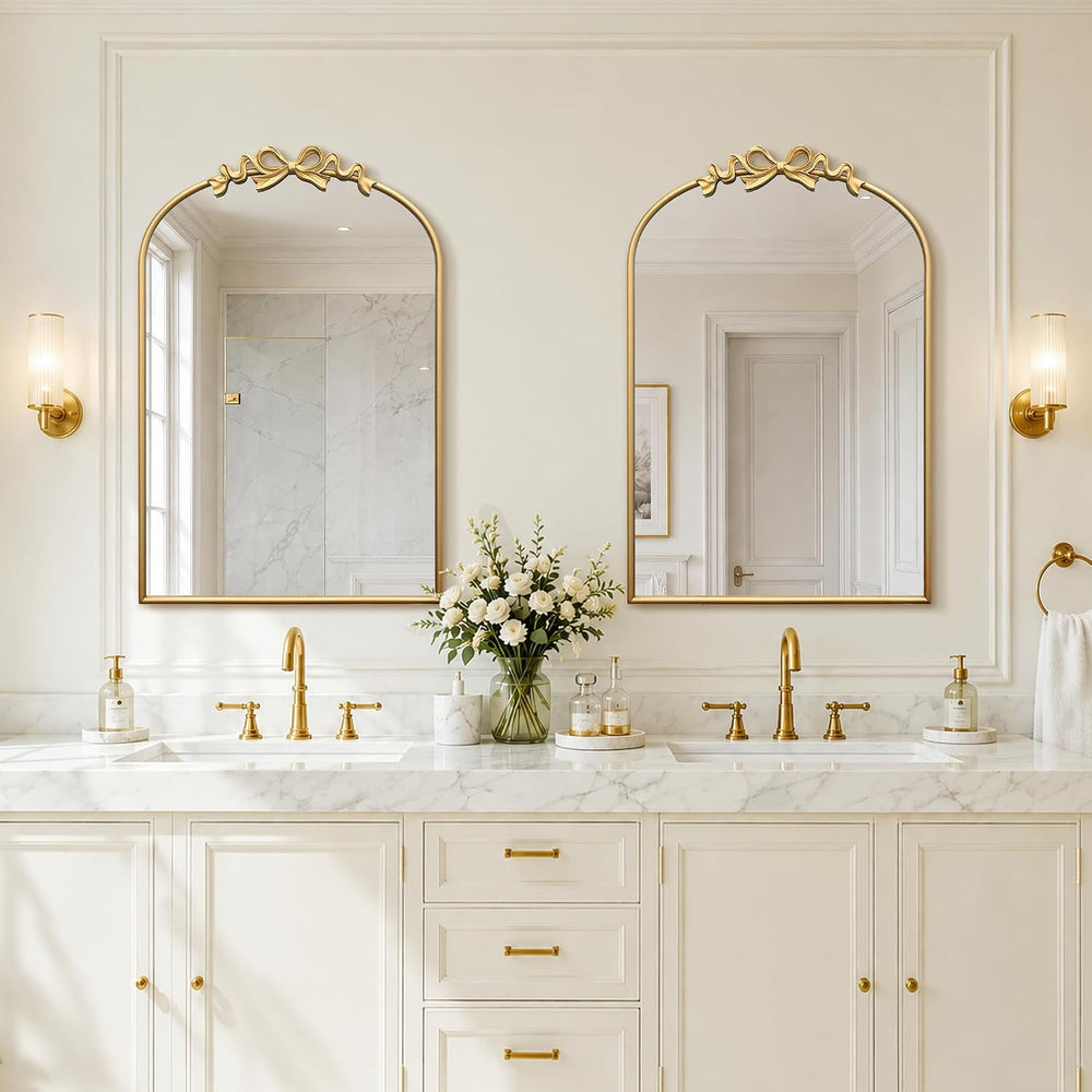 Besdomus Vintage Arched Gold Mirror: 24"x36" Large Gold Bow Vanity ...