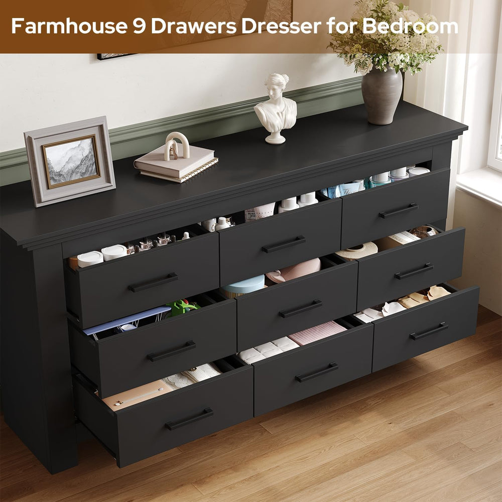 9 Drawer Dresser for Bedroom, Wood Dresser Chests of Drawers with Metal Handl...