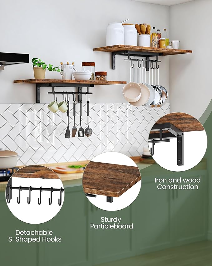CHOEZON Wall-Mounted Pot Racks, Floating Shelves, Vintage Pot Hangers - Image 6