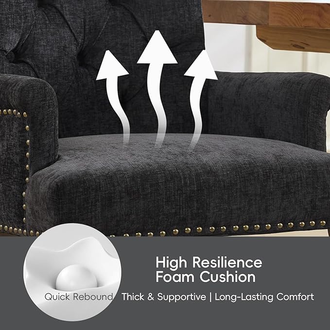 Upholstered Tufted Chenille Dining Chairs with Arms & Nailhead Trim – Sol...