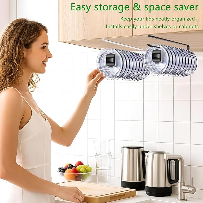 4 Pack Tumbler Lid Organizer, Cup Lid Holder Holds 12 Lids Each Under Cabinet - Image 6