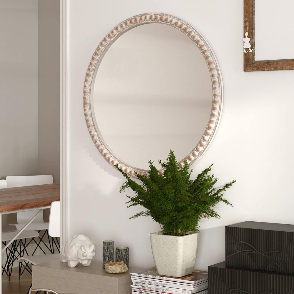 COZAYH - Round Wood Mirror - Rustic Farmhouse Wall Mirror