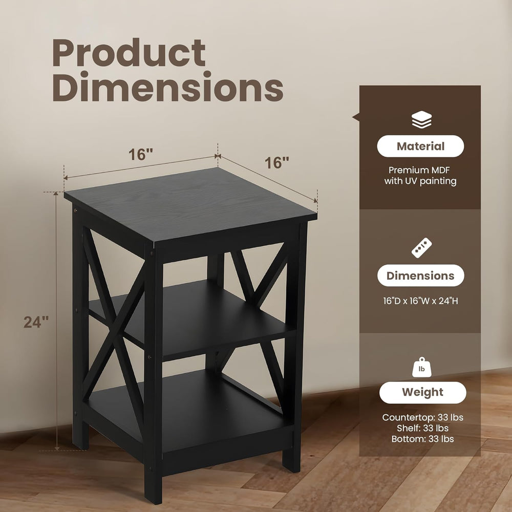 PHI VILLA Black End Table, Side Table for Living Room Set of 2, Nightstand/Be...