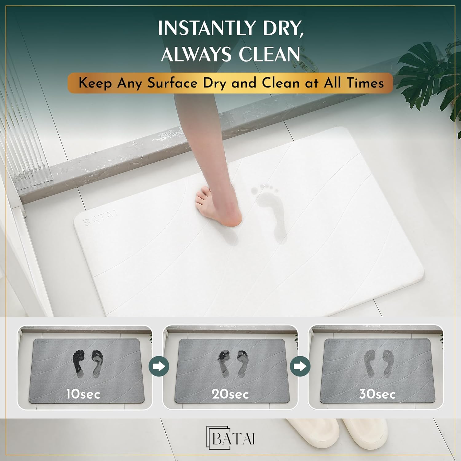 Extra Large Diatomaceous Earth Stone Bath Mat (31.5” x 19.7”) White XL | Fast Absorbent Shower Stone Bath Mat For Bathroom - Quick Dry, Easy Clean and Non-Slip Mat - Instant Drying Diatomite Bathmat