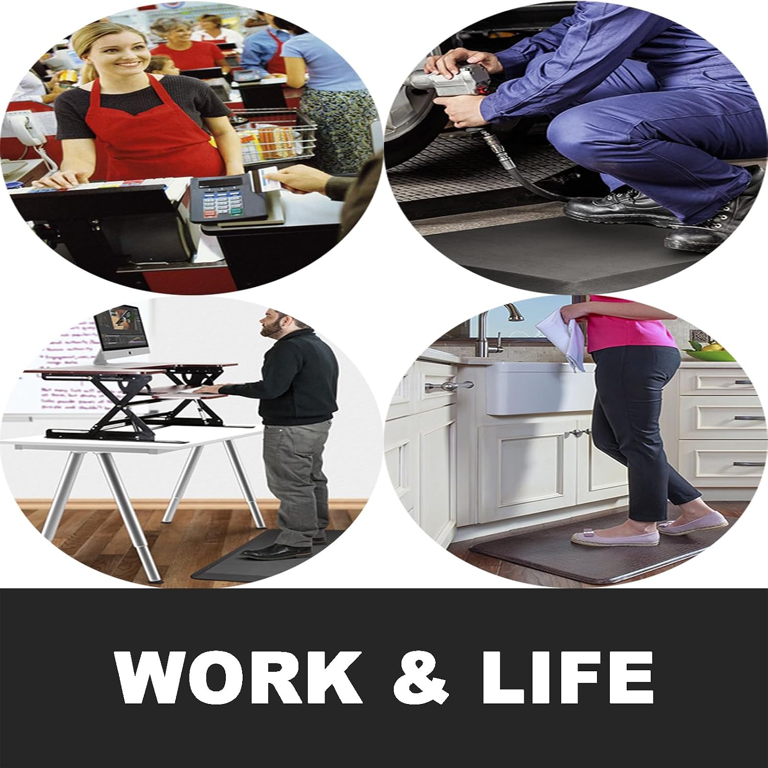 Extra Thick Anti Fatigue Kitchen Floor Mat 0.8 inch Comfort Standing Mat, Office Standing Desk Mat, Kitchen Rug, Massage Points Comfort Mat, 140D PU Foam (Black, 17'' x 22'')