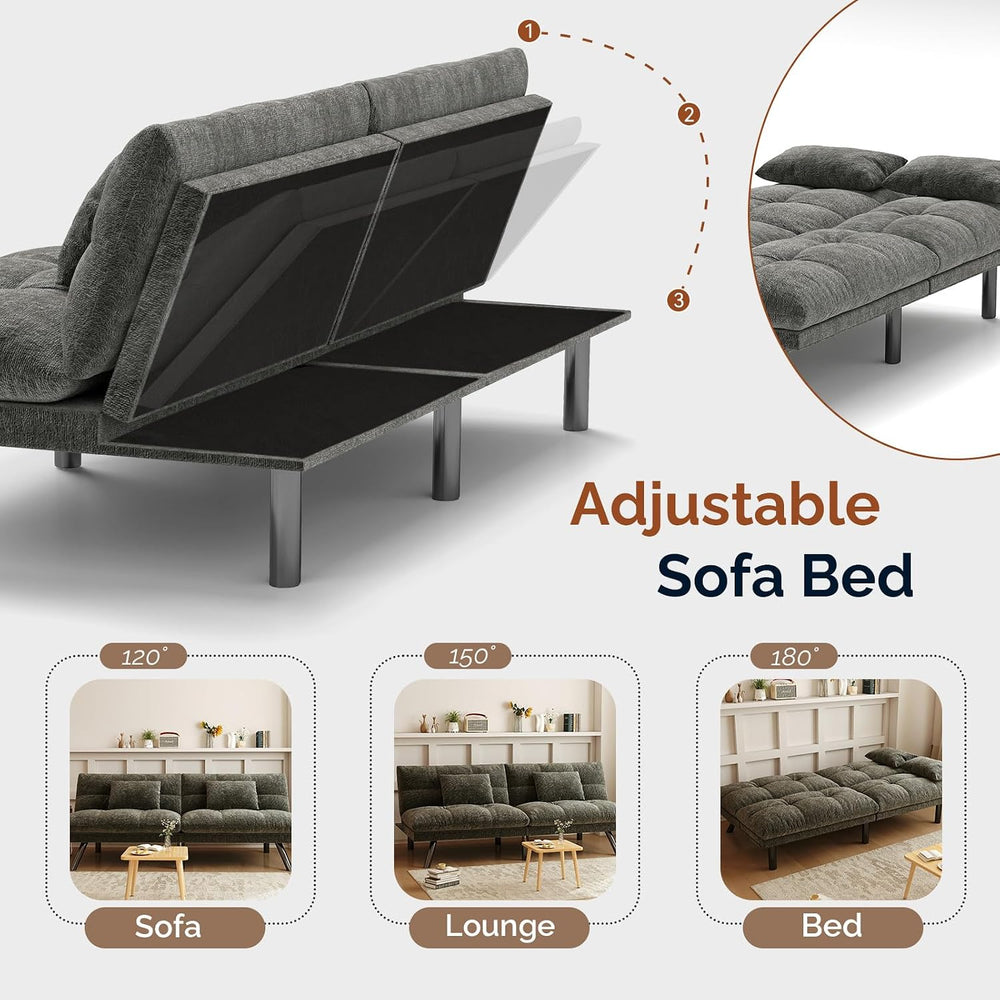 Convertible Futon Sofa Bed Chenille Fabric 70" (Dark Gray)