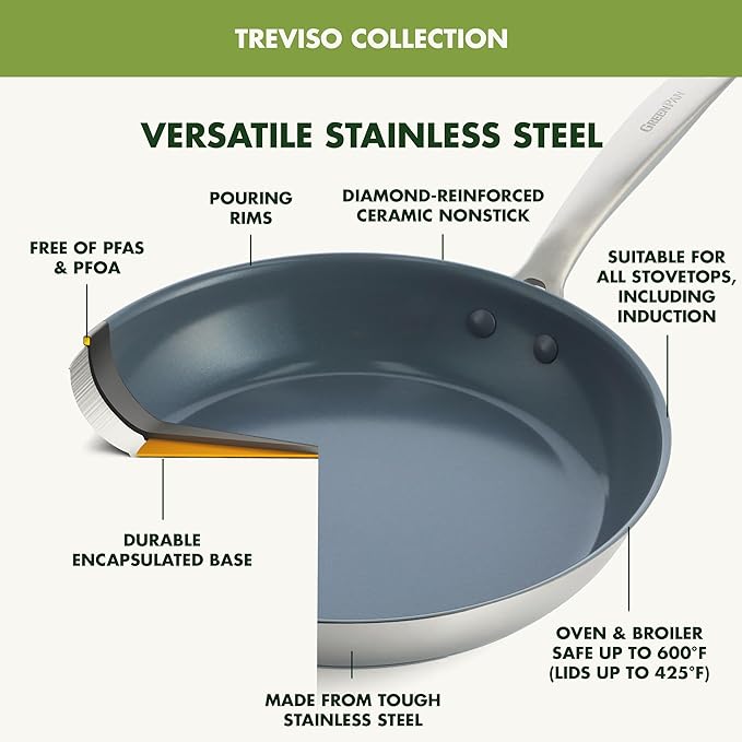 GreenPan Treviso 10 Piece Cookware Set, Non-Toxic PFAS-Free Stainless Steel - Image 4