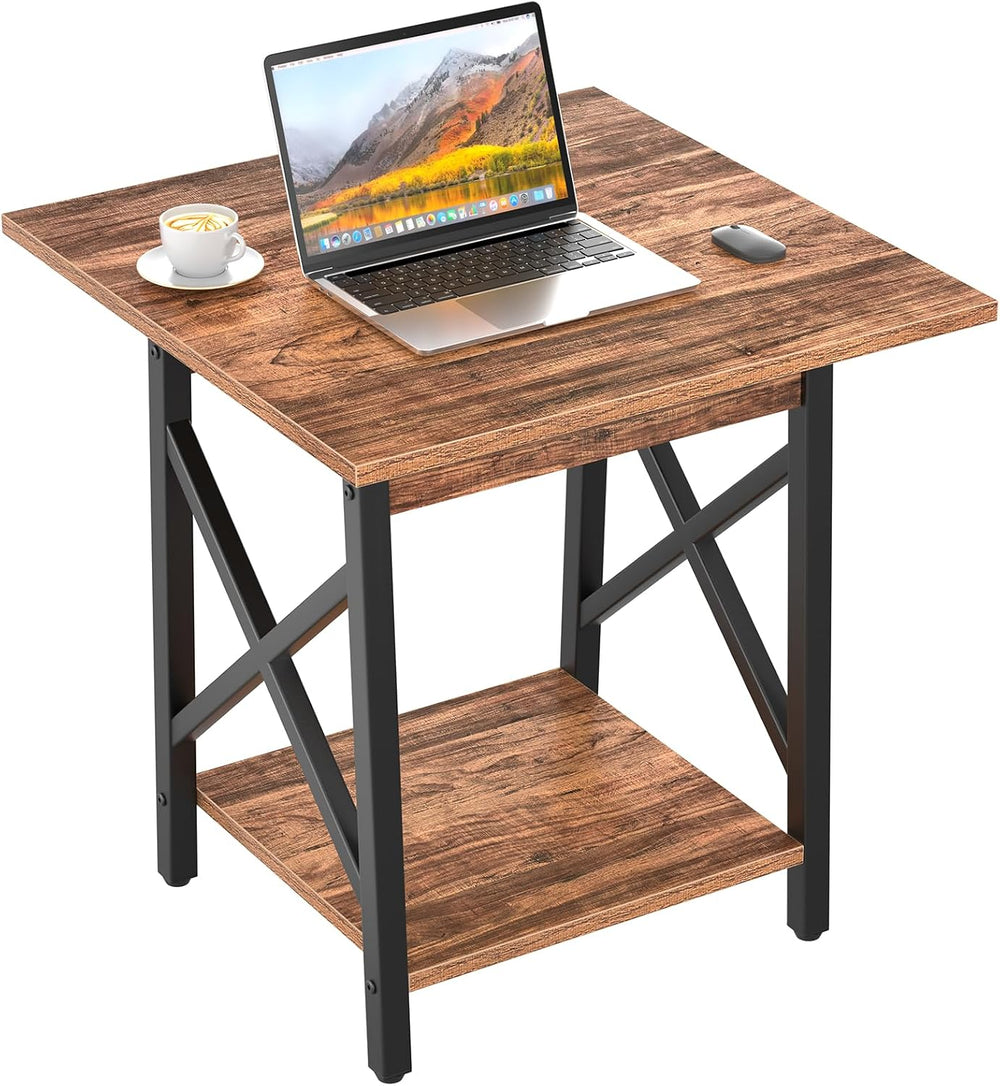 GreenForest 24 Inch Square End Table, X-Frame with Large 2-Tier Storage