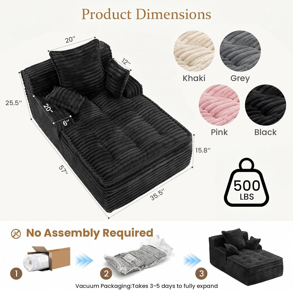 Boneless Chaise Lounge Couch Indoor, Small Corduroy Upholstered Sleeper Sofa ...