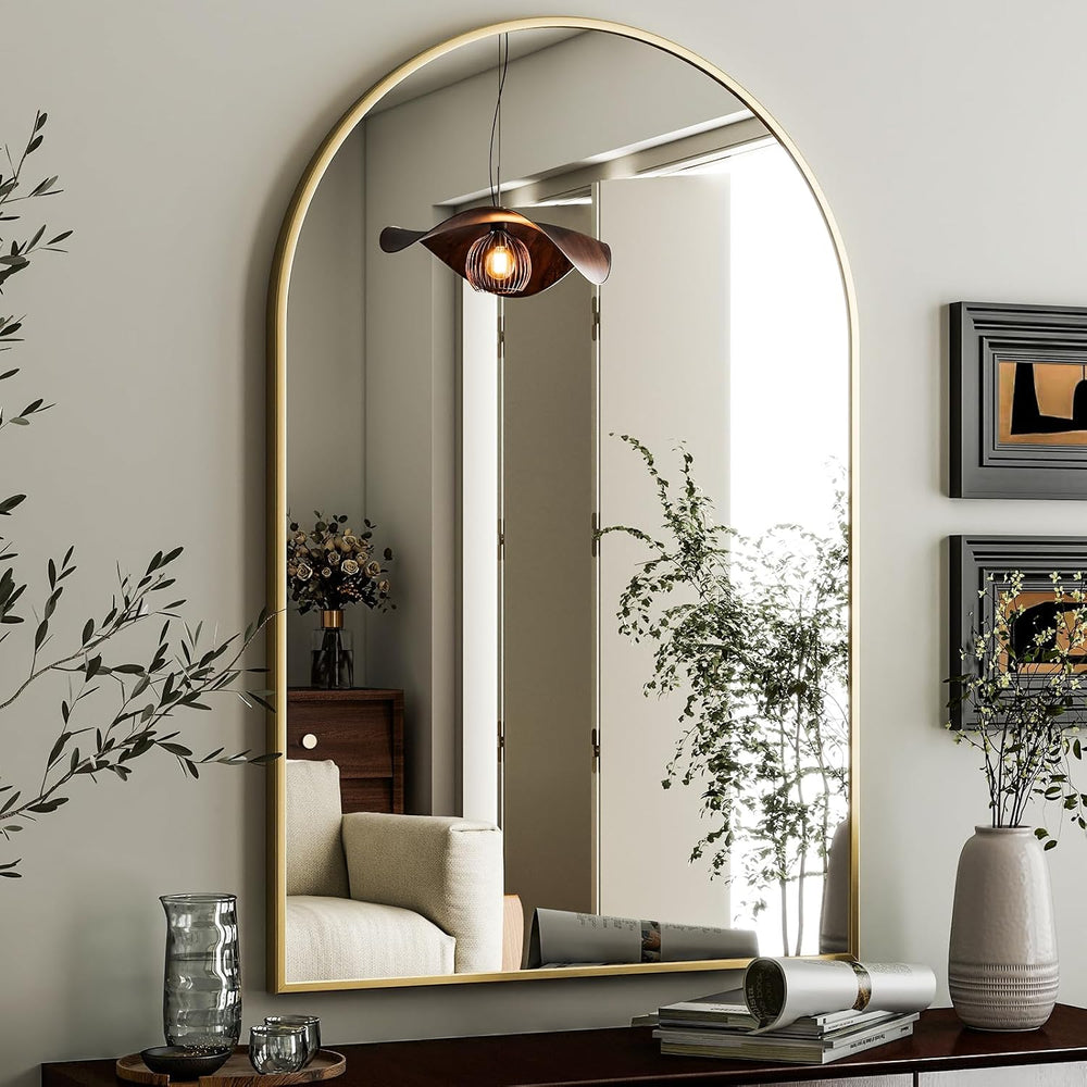 HARRITPURE Arched Wall Mirror 24"x36" Gold Metal Frame Vanity Mirrors
