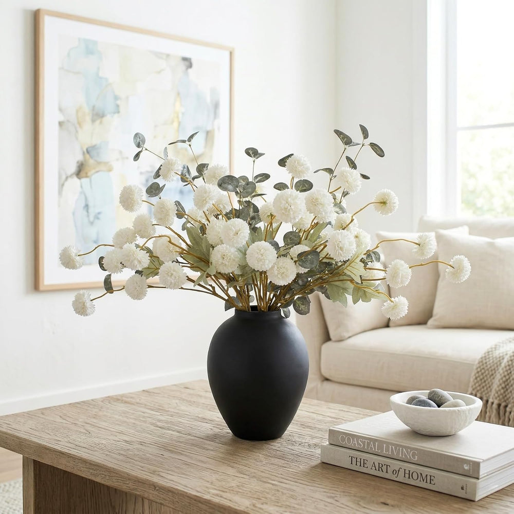 RyddeligHome White Faux Kiku Flowers for Vase(NOT Included) - 12 Long Stems