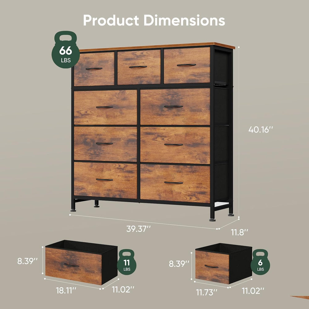 Fabric Dresser for Bedroom with 9 Drawers, Storage Tower