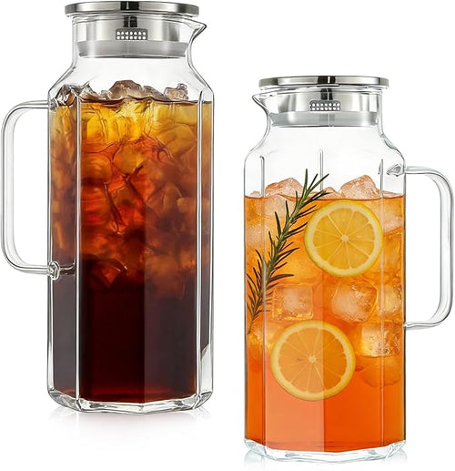 2 Pack 2 Liters/68 oz Octagon Glass Water Pitcher by Rechano