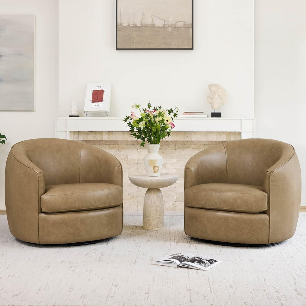 CHITA Genuine Leather Swivel Barrel Accent Chair, Fully Assembled, Mocha