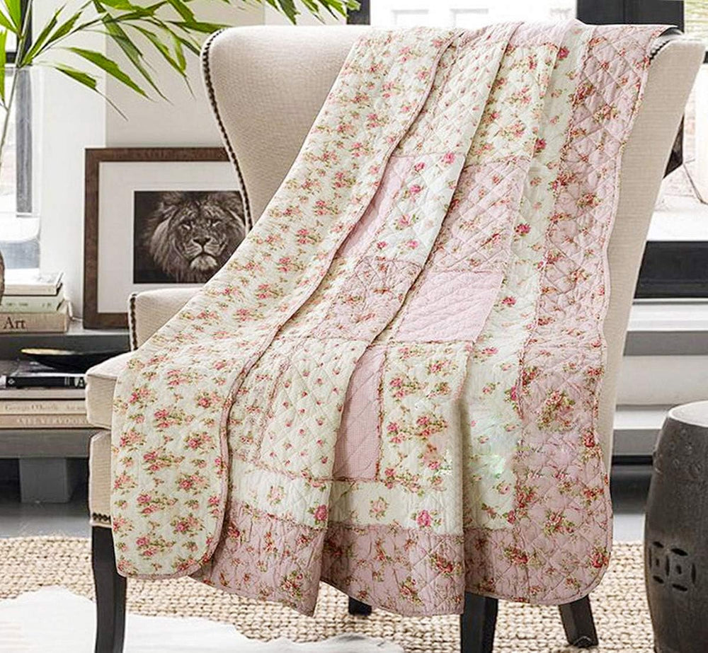 Cozyholy Original 100% Cotton Quilt Pink Floral Patchwork Quilts Quilted Thro...