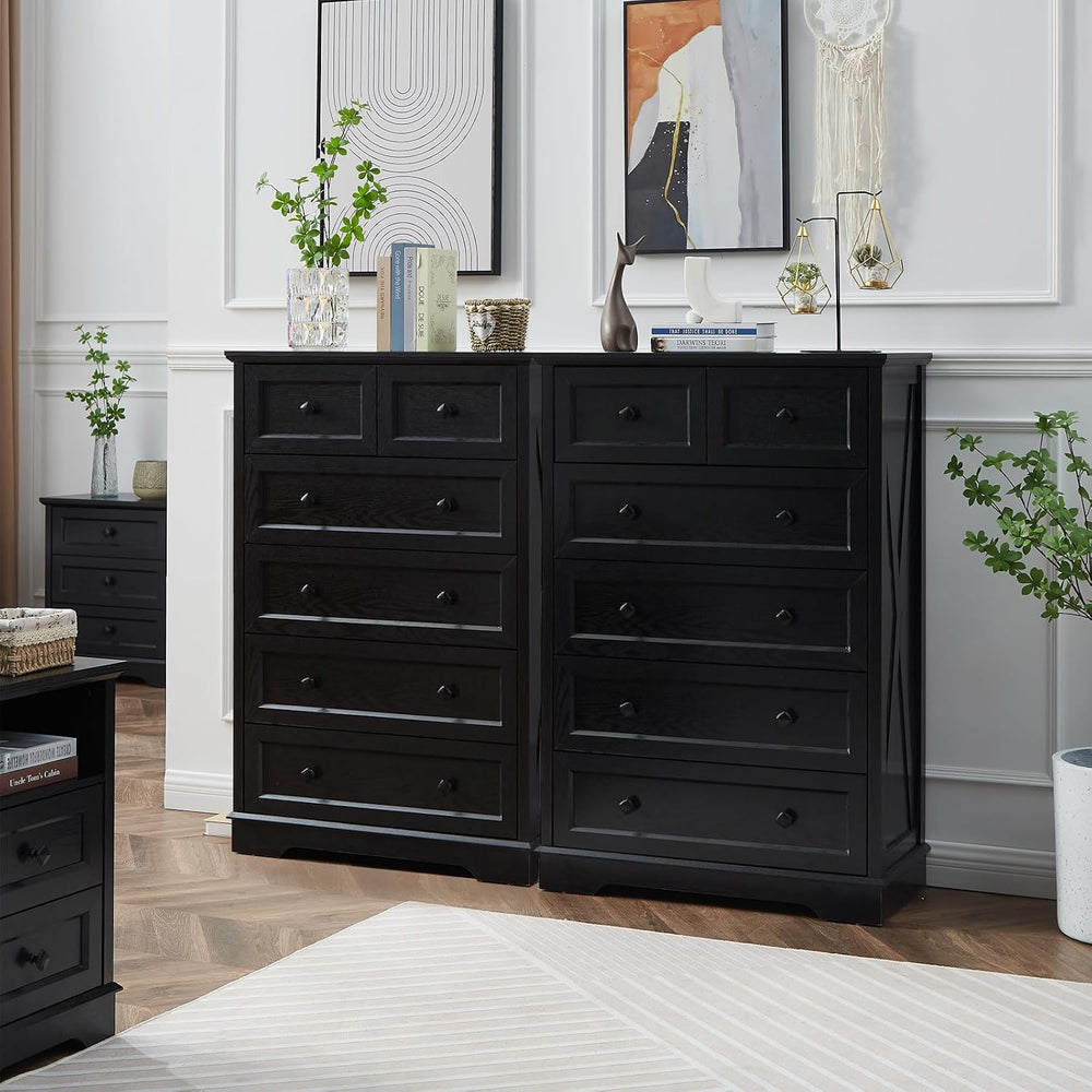 Farmhouse 6 Drawers Dresser Chests for Bedroom, Black 6 Chest of Drawers