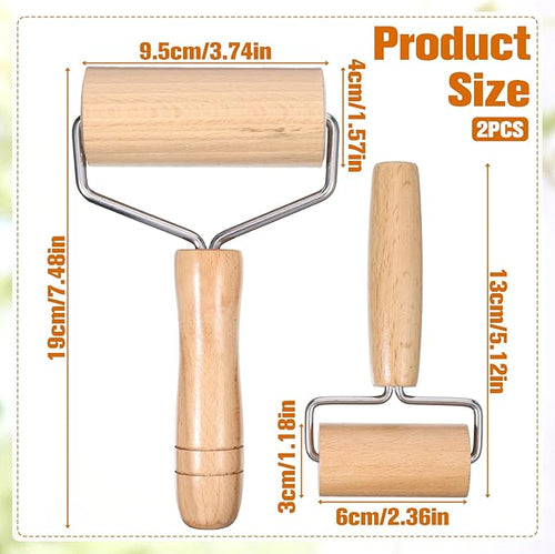 2 Pack Small Rolling Pin Wooden Dough Roller Pizza French Mini Baking roller Set - Image 2