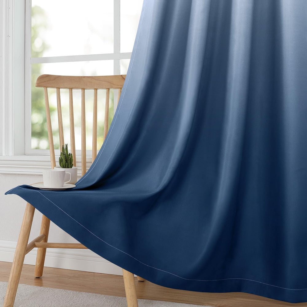 HOMEIDEAS Navy Blue Ombre Blackout Curtains 52W x 84L 2 Panels