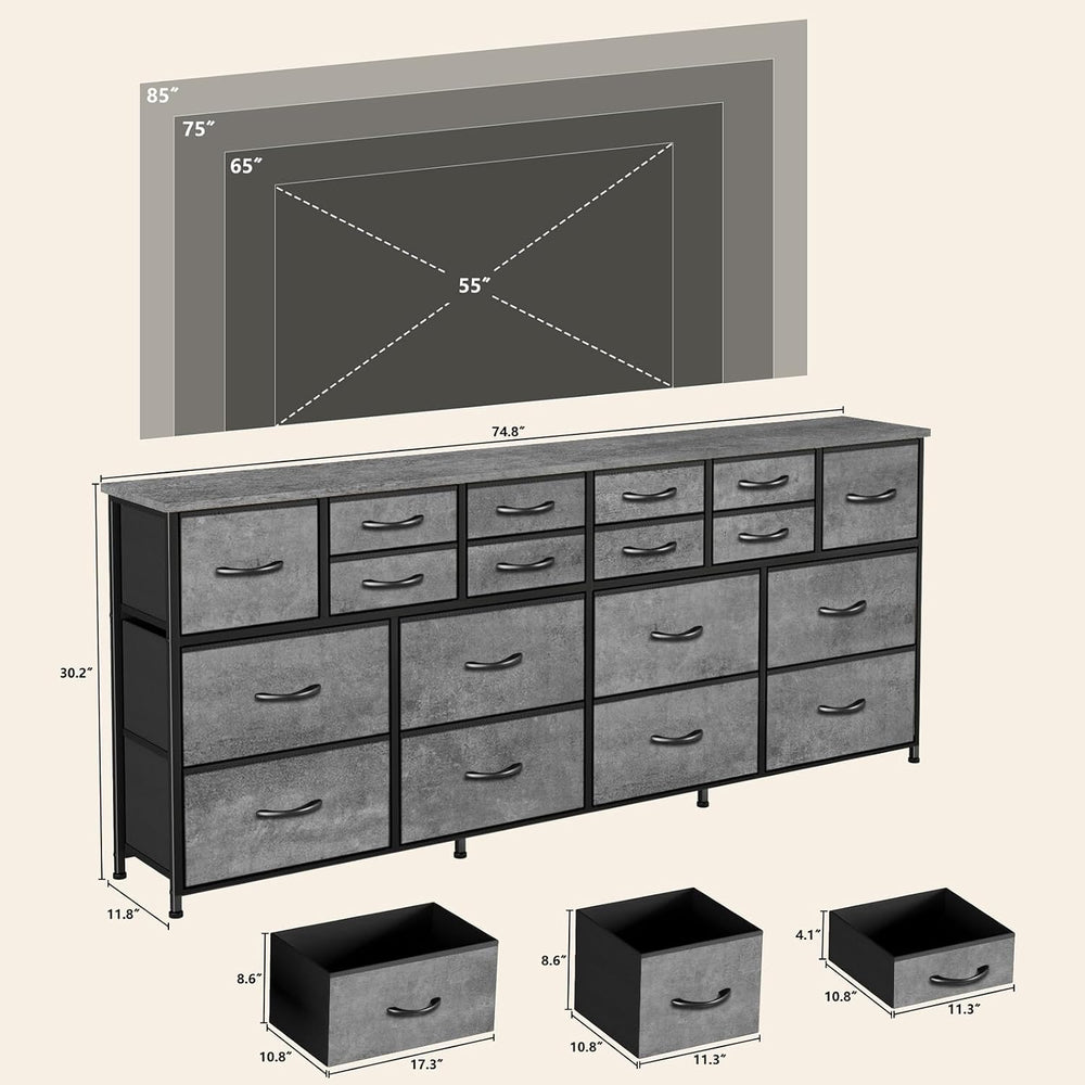 VASICAR Gray Wide TV Stand for 65, 75, 80 inch TV, 74.76 Inch Long Dresser