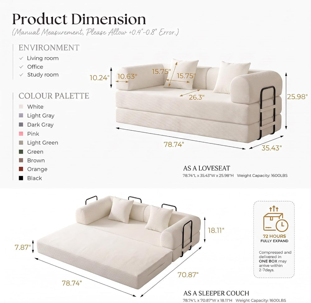 Convertible Sofa Bed Boneless Couch Folding Sofa