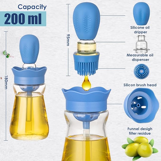 Oil Dispenser with Brush-2Pack 7oz/200ML 2 IN 1 Glass Cooking Oil Dispenser - Image 3