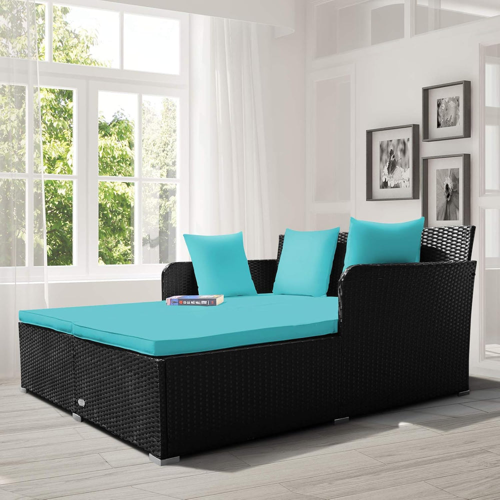 Tangkula Outdoor Rattan Daybed, Sunbed Wicker Furniture w/Spacious Seat, Upho...