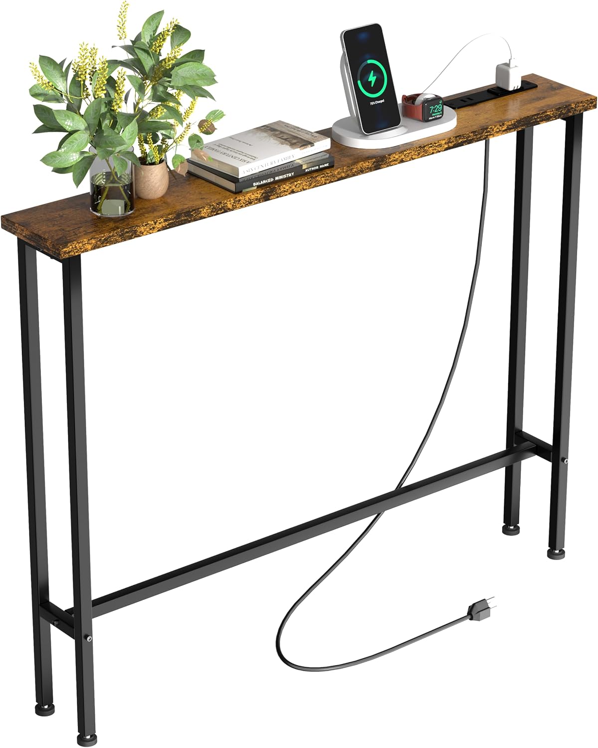 39" sofa table narrow long with power outlets, main product view