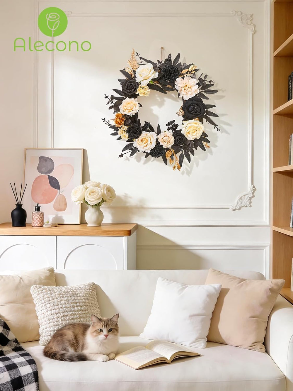 Alecono Silk Artificial Flowers, Black Champagne DIY Wedding Bouquet Set