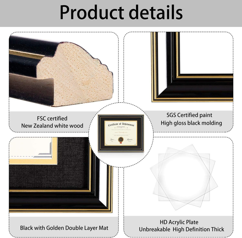 ELSKER&HOME 11x14 Diploma Frame with Black Mat,Real Wood Black