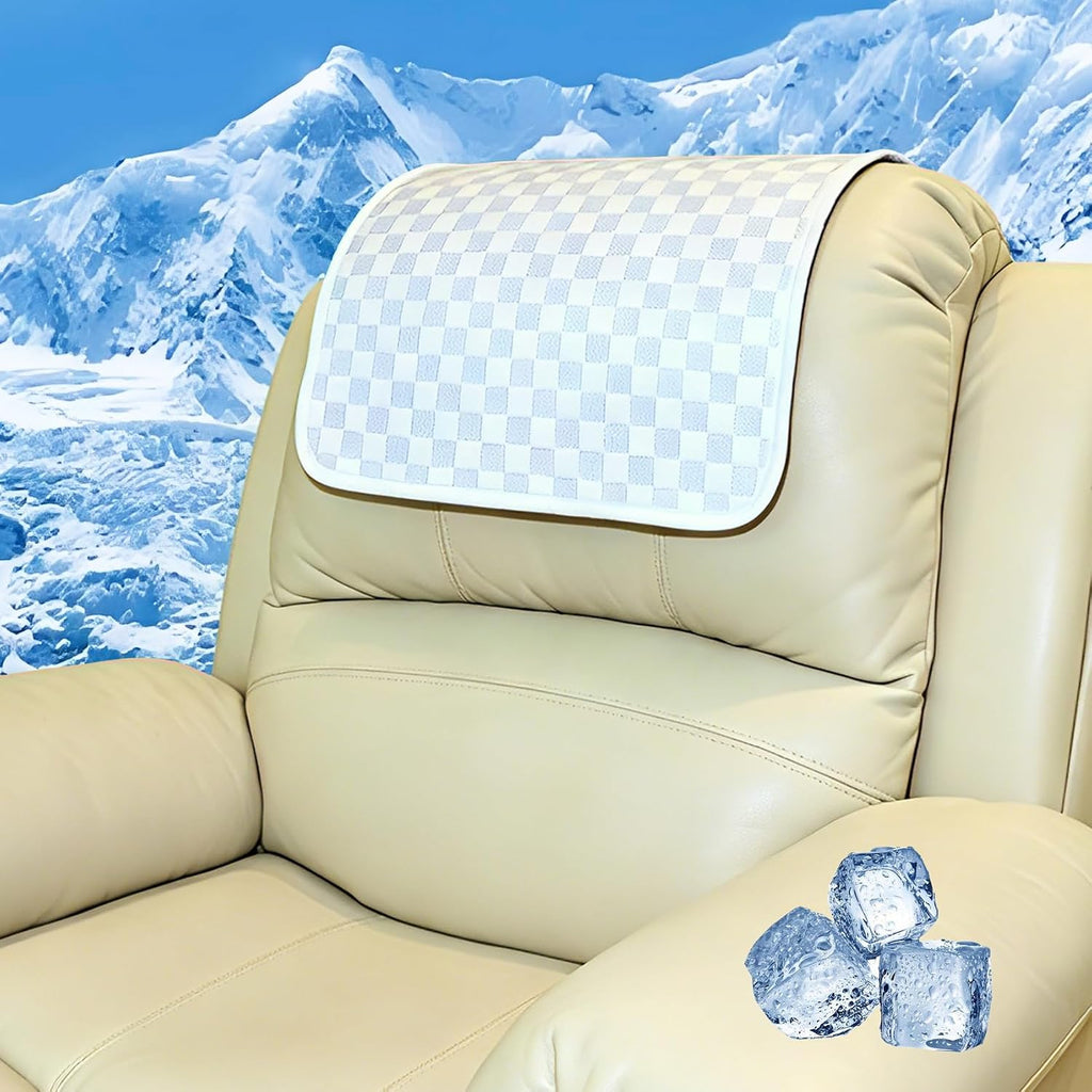 Cooling Headrest Cover for Recline Chair,Cool Breathable Headrest Protector for Hot Sleepers, Super Non-Slip Seat Cover for Sofa, Loveseat, Couch & Office Chair, Washable 17x27, Cool-Checkerboard