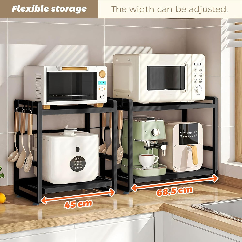 2-Tier Microwave Rack - Height Adjustable & Extendable Kitchen Shelf with...