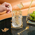 6PCS Coffee Spoons Set with Glass Holder, Small Stainless Steel Gold Tea Spoon by INPROPEXT