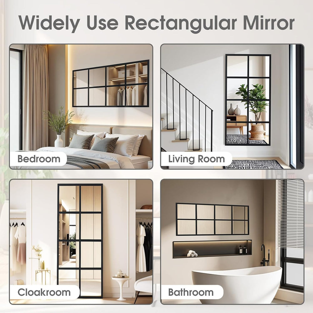 Window Pane Wall Mirror, 16x32 Inch Black Framed Mirrors