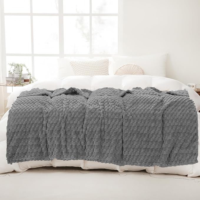 Puncuntex Grey Throw Blanket 60"×80" inches Fuzzy 3D Jacquard Decorative - Image 3