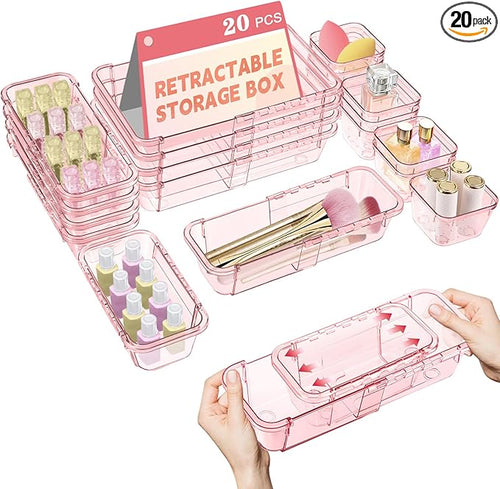 20 Pcs Clear Drawer Organizer, Adjustable Drawer Storage Box, 3-Size Desk by Hiitytin