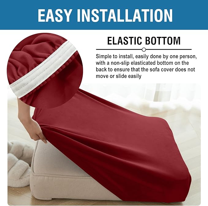 Couch Cover 6-Piece Elastic Velvet Couch Cushion Covers & Chaise Slipcovers - Image 5