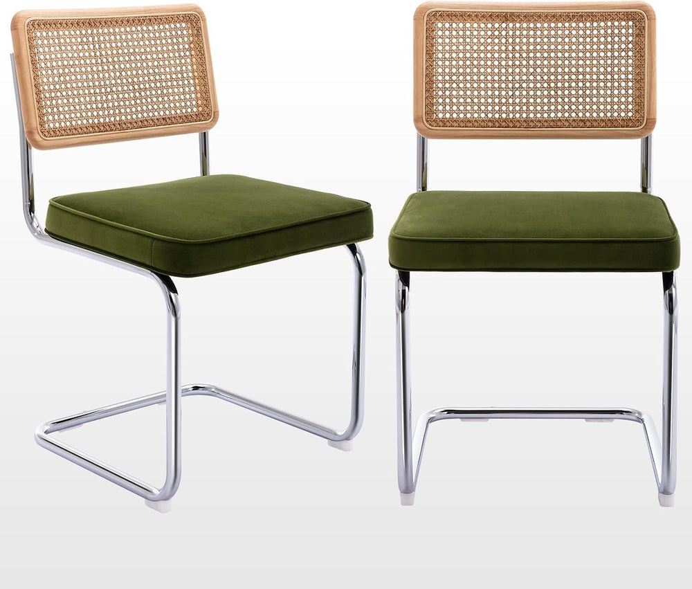 Zesthouse Natural Rattan Dining Chairs Set of 2, Olive Green Modern Kitchen C...