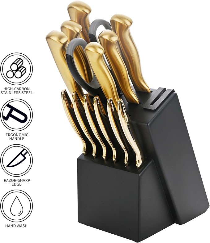 15-Piece Gold Kitchen Knife Block Set