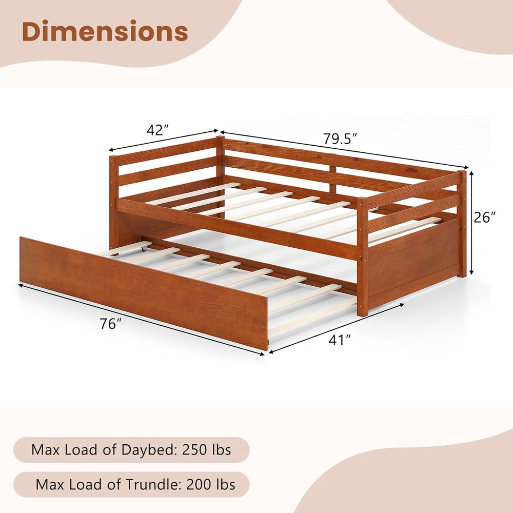 GIANTEX Twin Daybed with Trundle, Wood Trundle Bed with Wood Slat Support, Mi...