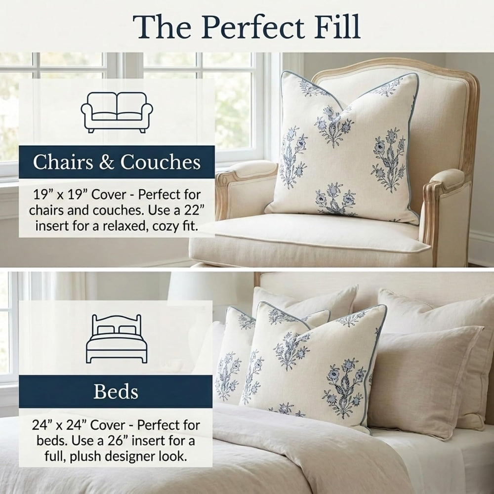 Jillien Harbor “The Mary” Blue and White Decorative Throw Pillow Cover – Flor...