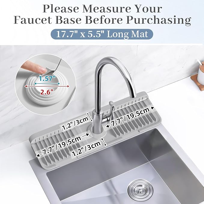PoYang 17.7 inch Faucet Mat for Kitchen Sink Splash Guard, 7° Slope Silicone - Image 3