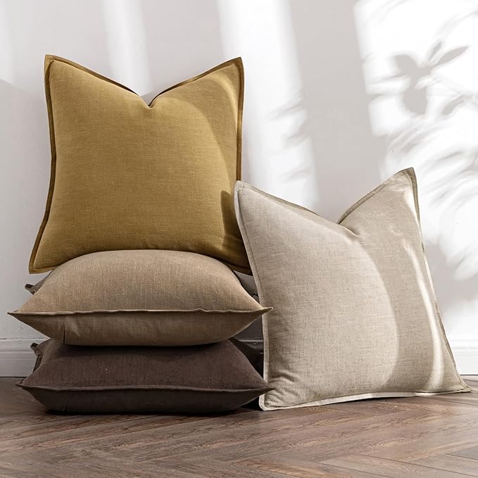 MIULEE Neutral Gold/Brown Linen Pillow Covers Pack of 4 Decorative Natural - Image 5
